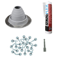 #2 Round EPDM Metal Roof Pipe Boot wInstall Kit Gray