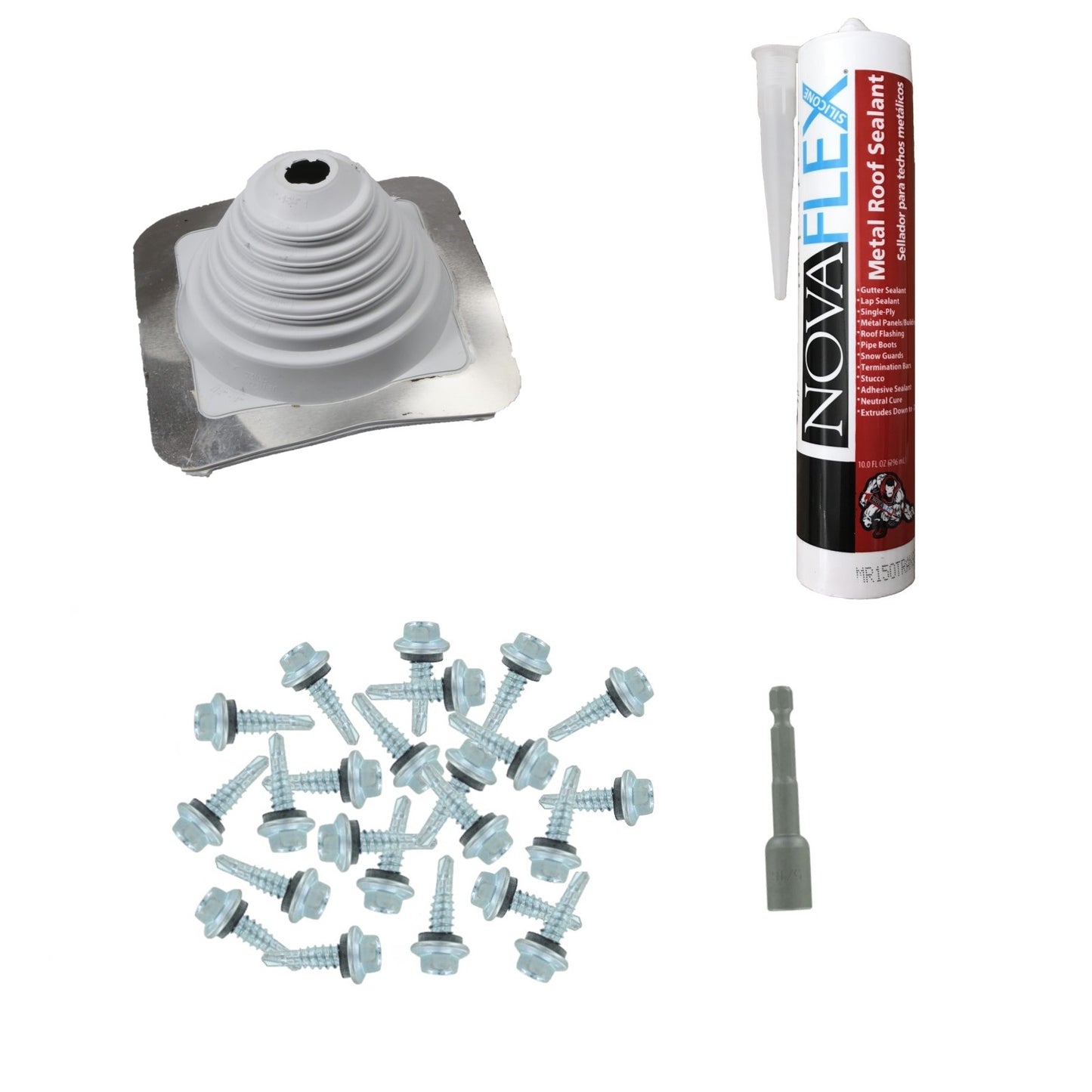 #2 Square EPDM Metal Roof Pipe Boot wInstall Kit Gray