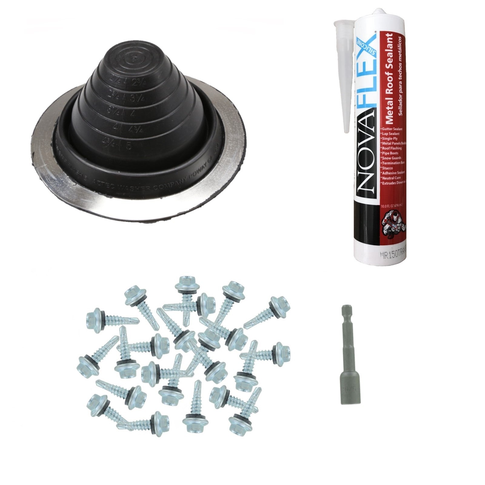 #3 Round EPDM Metal Roof Pipe Boot wInstall Kit Black