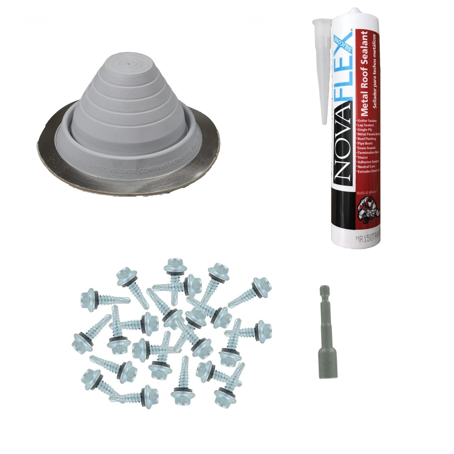 #3 Round EPDM Metal Roof Pipe Boot wInstall Kit Gray