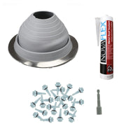 #4 Round EPDM Metal Roof Pipe Boot wInstall Kit Gray