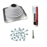 #4 Square EPDM Metal Roof Pipe Boot wInstall Kit Gray