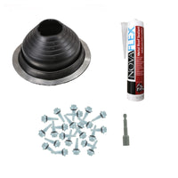 #5 Round EPDM Metal Roof Pipe Boot wInstall Kit Black