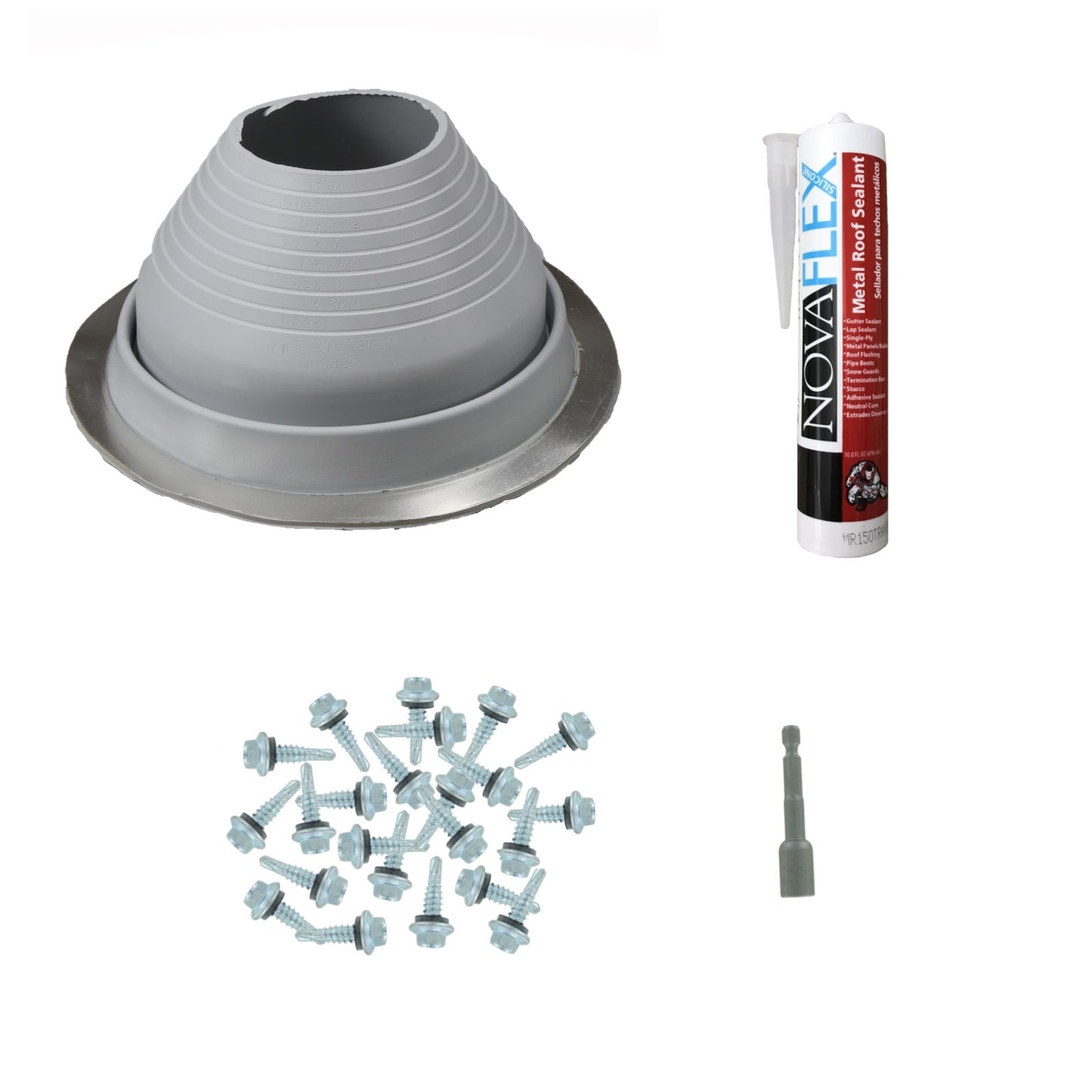 #6 Round EPDM Metal Roof Pipe Boot wInstall Kit Gray