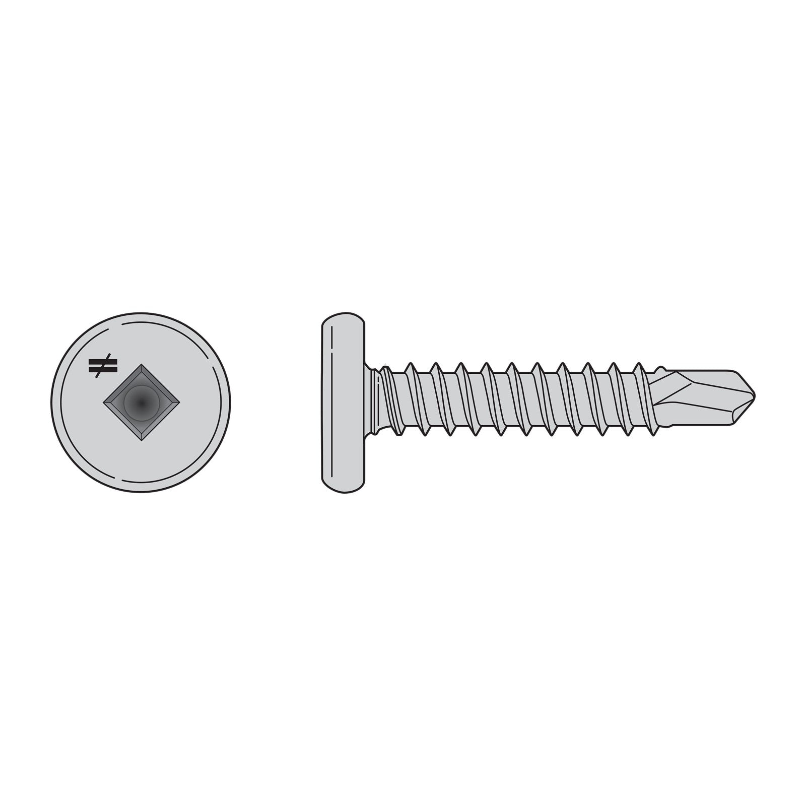 #10 x 1 inch Square Drive SelfDrilling PancakeHead Screw 410 Stainless Steel Pkg 100