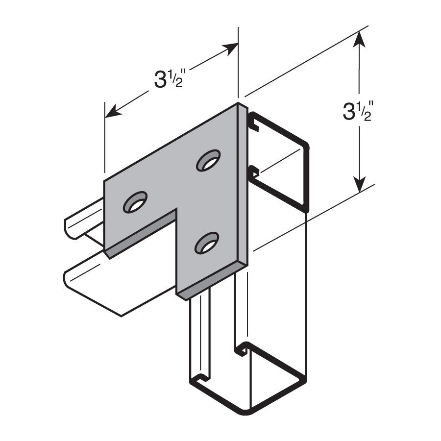 Flexstrut FS-5021 3-Hole Corner Plate Flat L Drawing With Dimensions