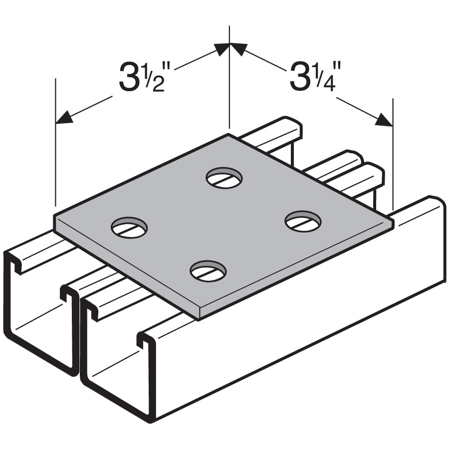 Flexstrut FS-5025 4-Hole Square Splice Plate Drawing With Dimensions