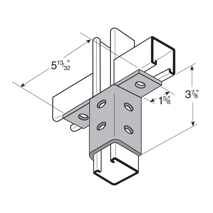 Flexstrut FS-5519 2-Way Channel Wing Connector Drawing With Dimensions