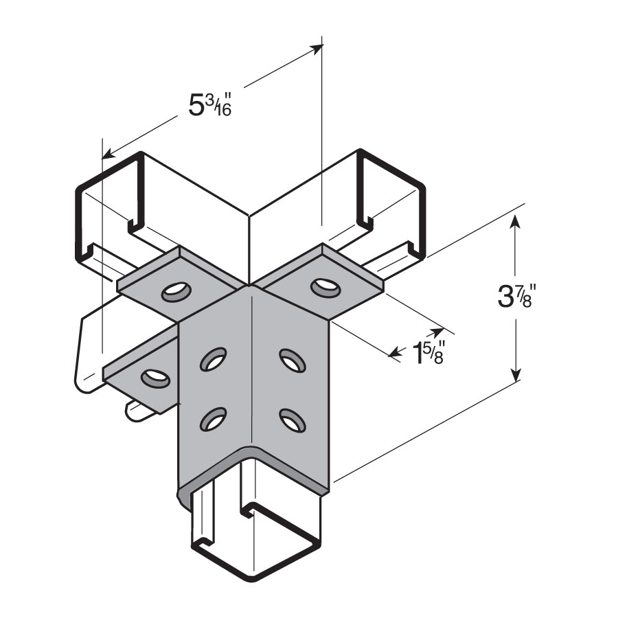 Flexstrut FS-5520 3-Way Channel Wing Connector Drawing With Dimensions
