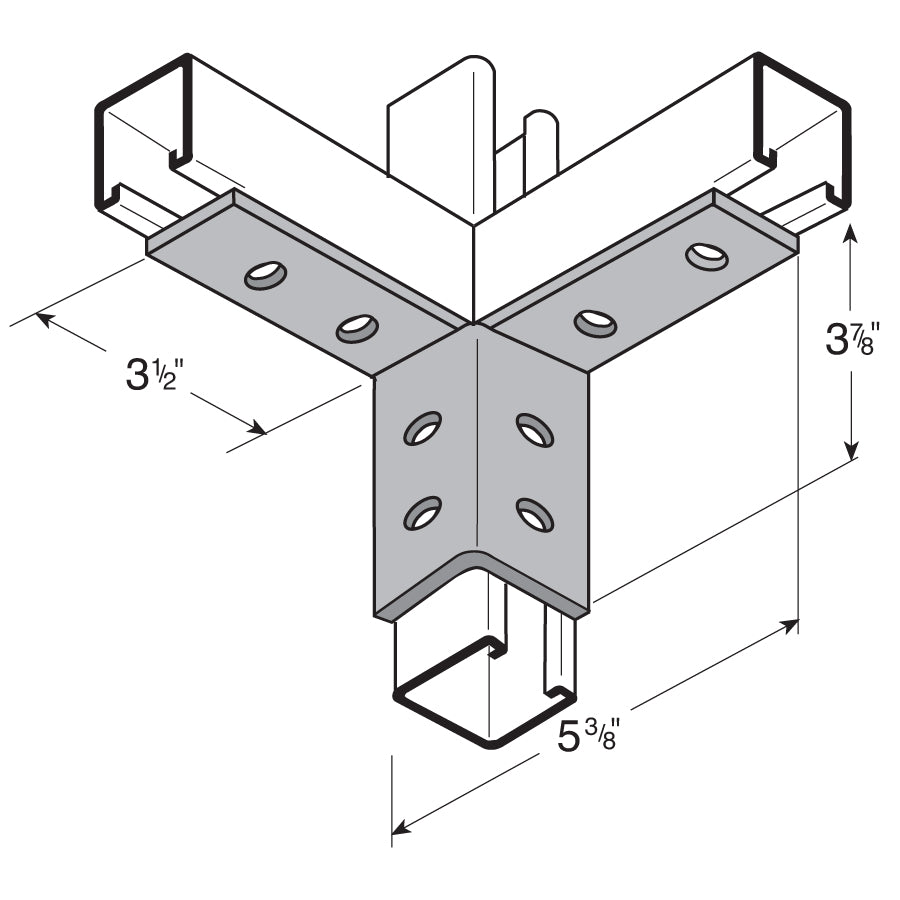 Flexstrut FS-5523 2-Way Channel Wing Connector Drawing With Dimensions