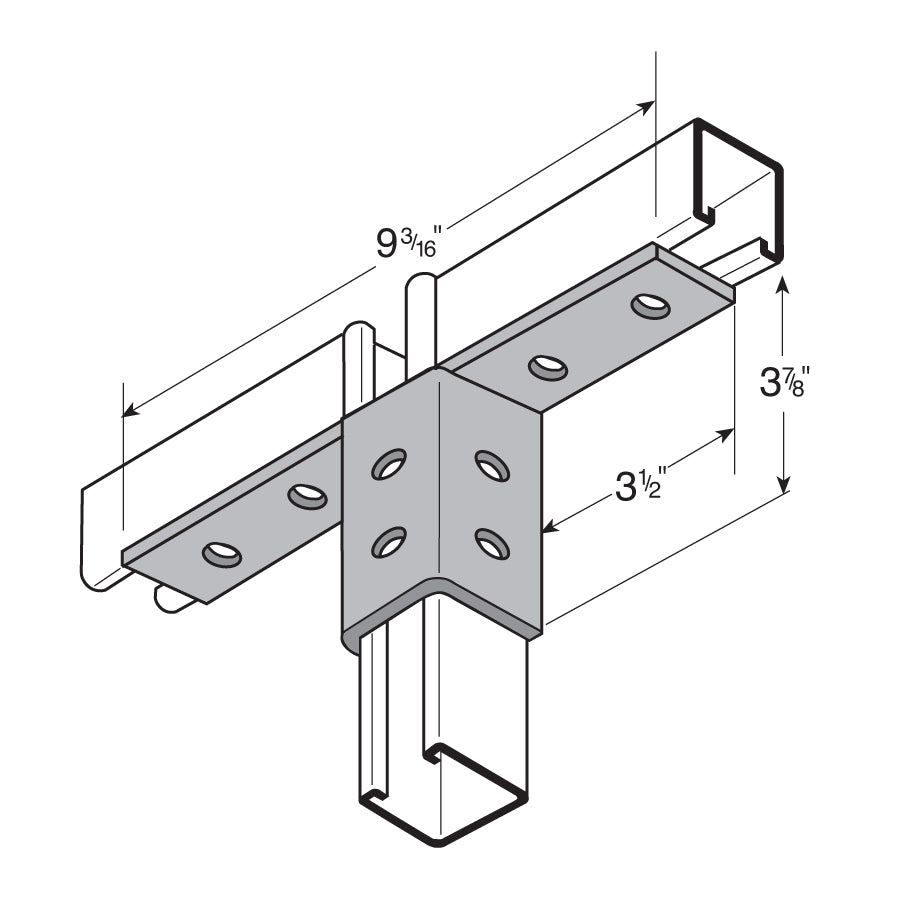 Flexstrut FS-5524 2-Way Channel Wing Connector Drawing With Dimensions