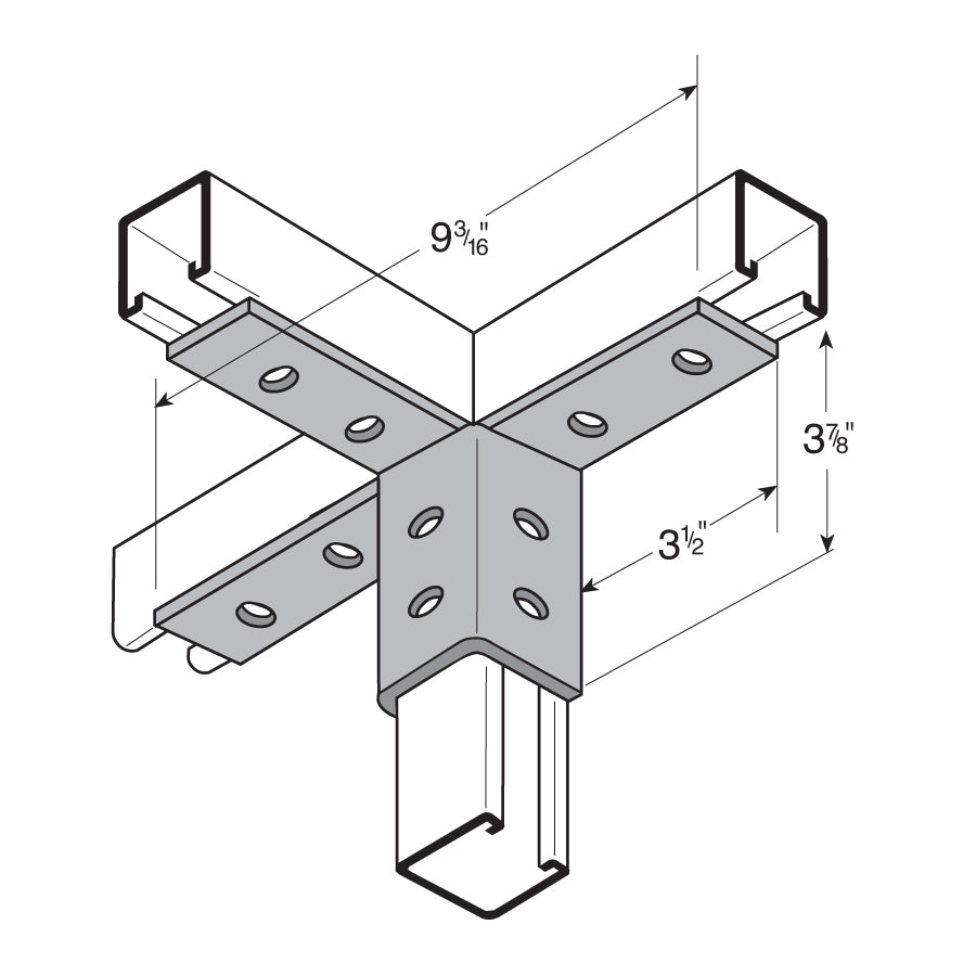 12-Hole 3-Way Channel Wing Connector - Electro-Galvanized – Fasteners Plus