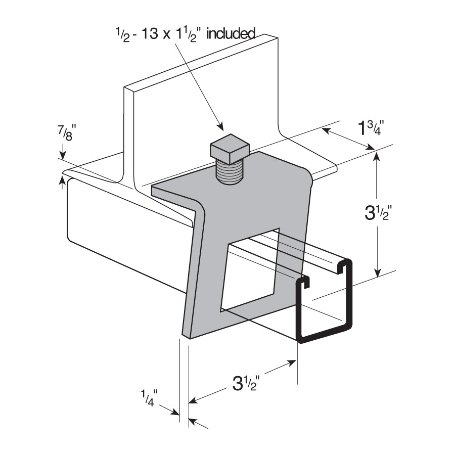 Flexstrut FS-5702 Window Beam Clamp For FS-200 Channel Drawing With Dimensions