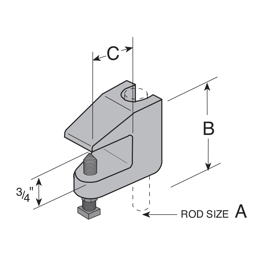 Flexstrut FS-5710 Malleable Beam Clamp Drawing With Dimensions