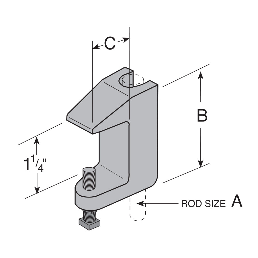 Flexstrut FS-5711 C Clamp W/Lock Nut Drawing With Dimensions