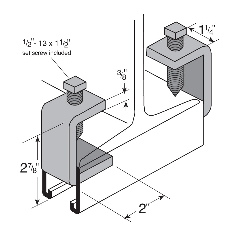 Flexstrut FS-5717 Channel-To-Flange Beam Clamp Drawing With Dimensions