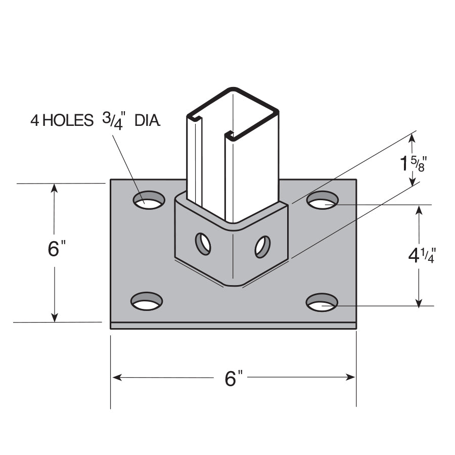 Flexstrut Single Channel Post Base Drawing With Dimensions