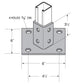 Flexstrut 4-Hole Single Channel Post Base Drawing With Dimensions
