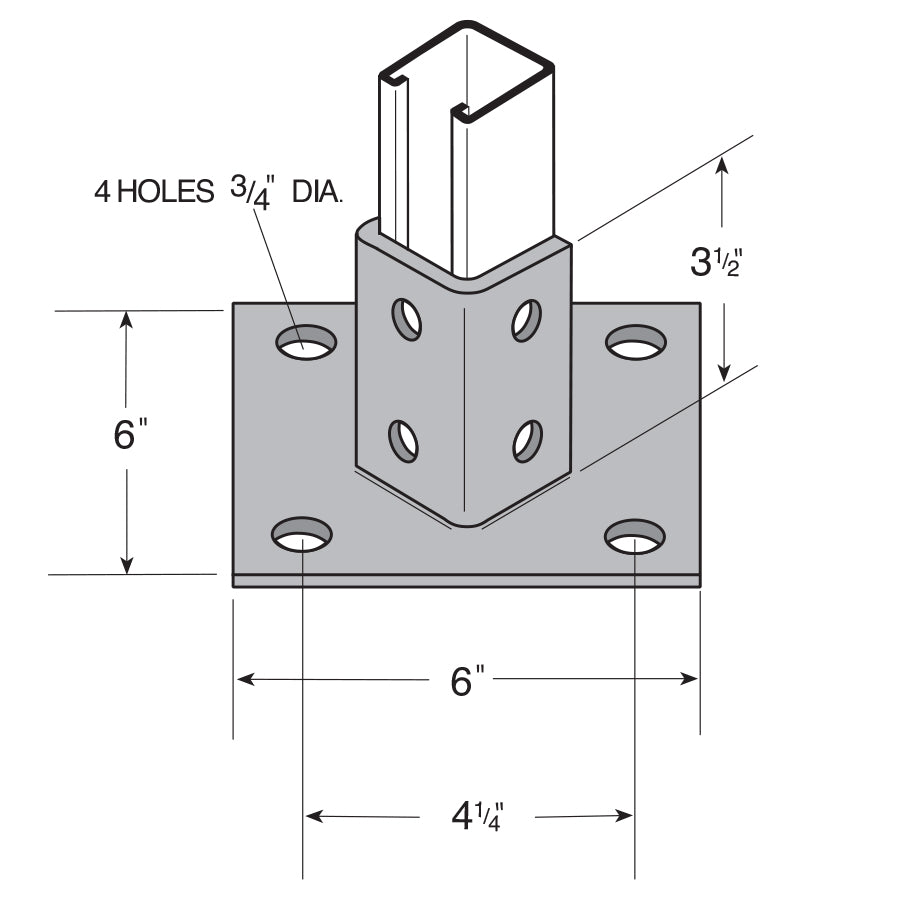 4-Hole Single Channel Post Base - Electro-Galvanized – Fasteners Plus