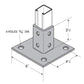 Flexstrut Square Single Channel Post Base Drawing With Dimensions