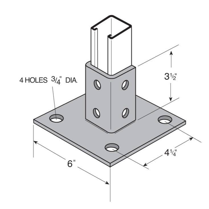 Structural Square Post Square Single Channel 2-Hole Post Base - 316 Stainless Steel ...