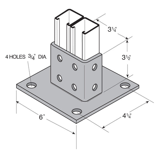 Square Double Channel Post Base 2-Level - 316 Stainless Steel ...