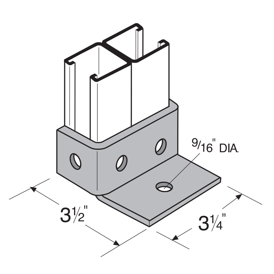 Flexstrut Square Double Channel Post Base 2-Level Drawing With DImensions