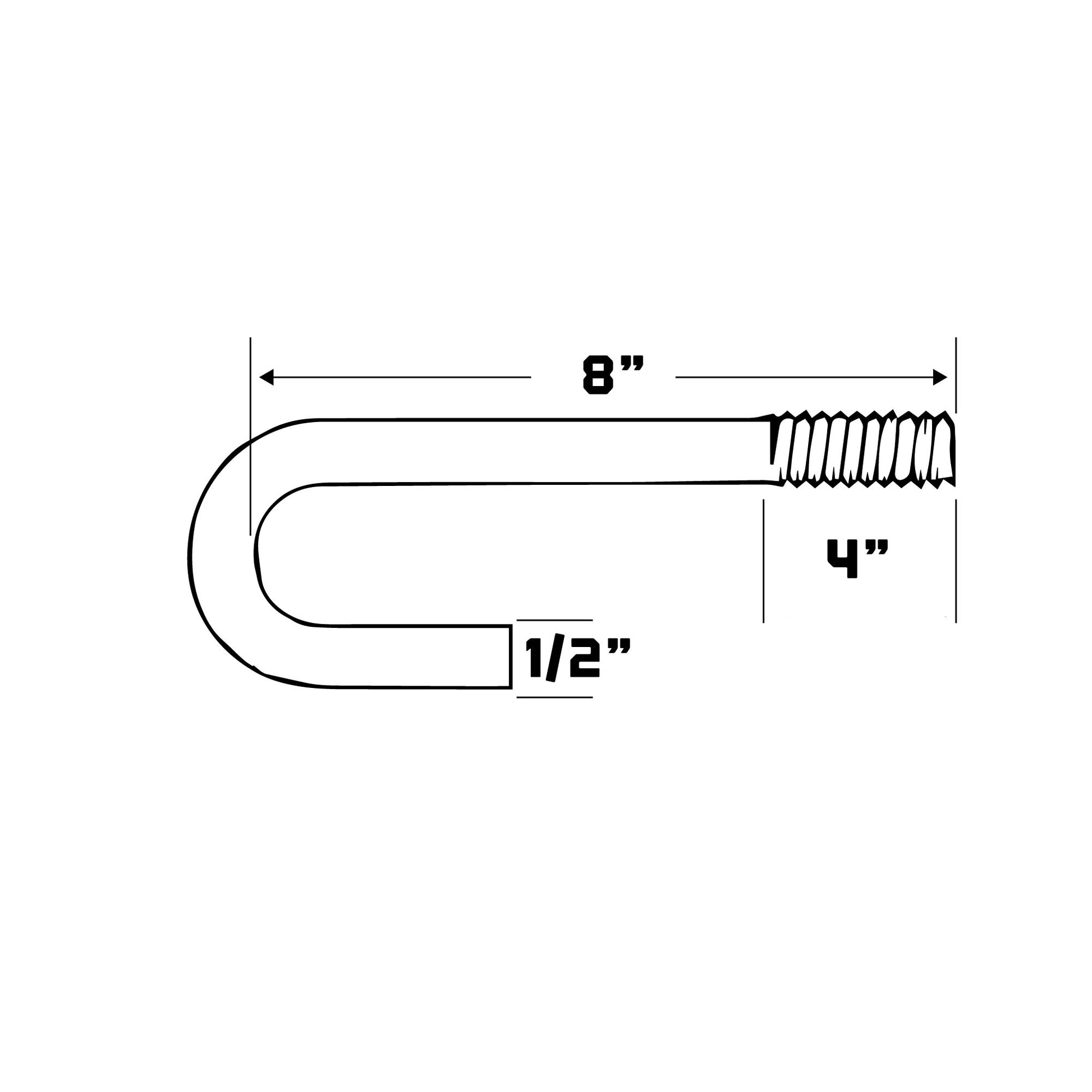 1/2" x 8" Galvanized J-Bolt - Threaded