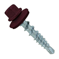 #10 X 1 inch Kwikseal Woodbinder Metal Roofing Screw Burgundy Pkg 250