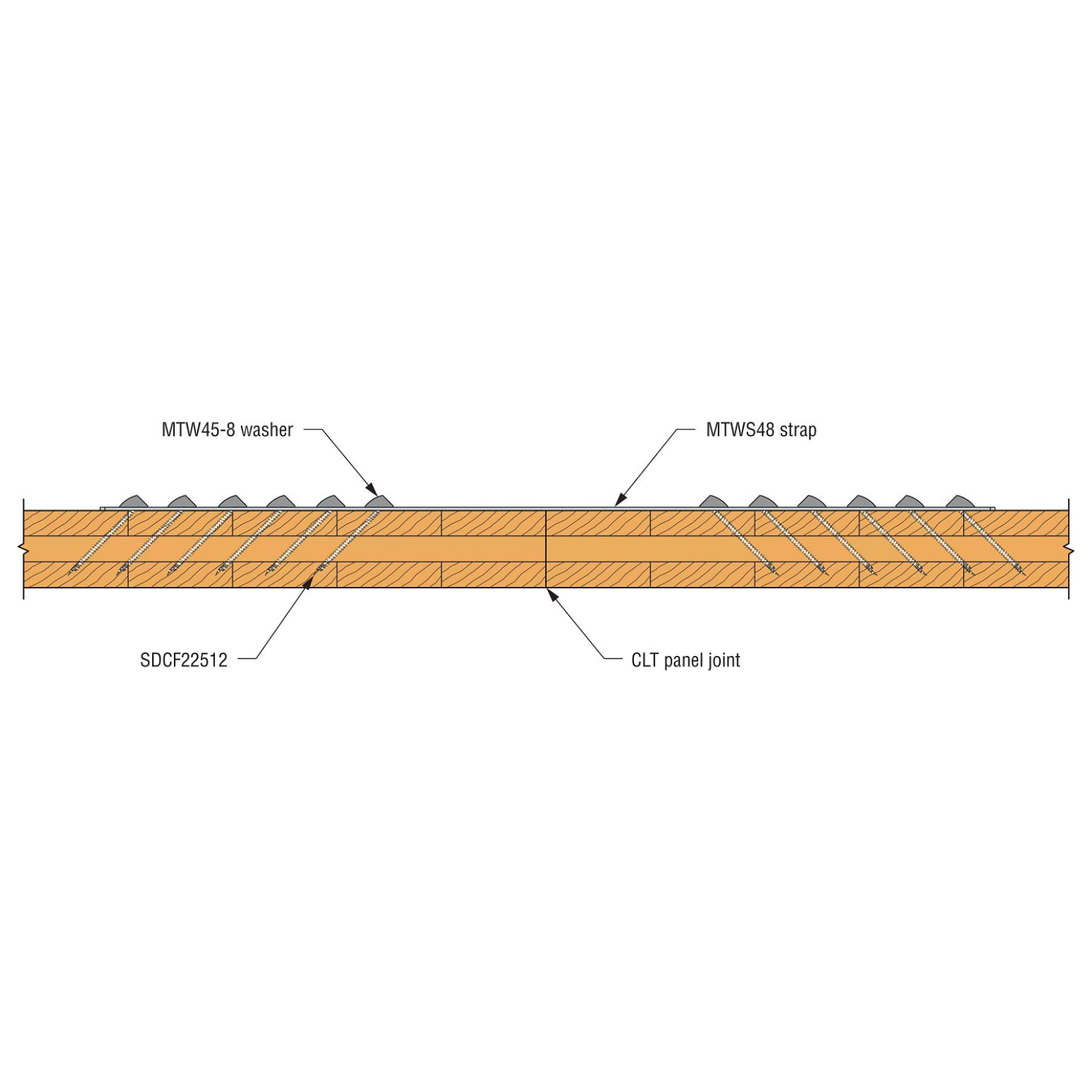 MTWS48-8 Mass Timber Washer Strap 3 Ply Illustration
