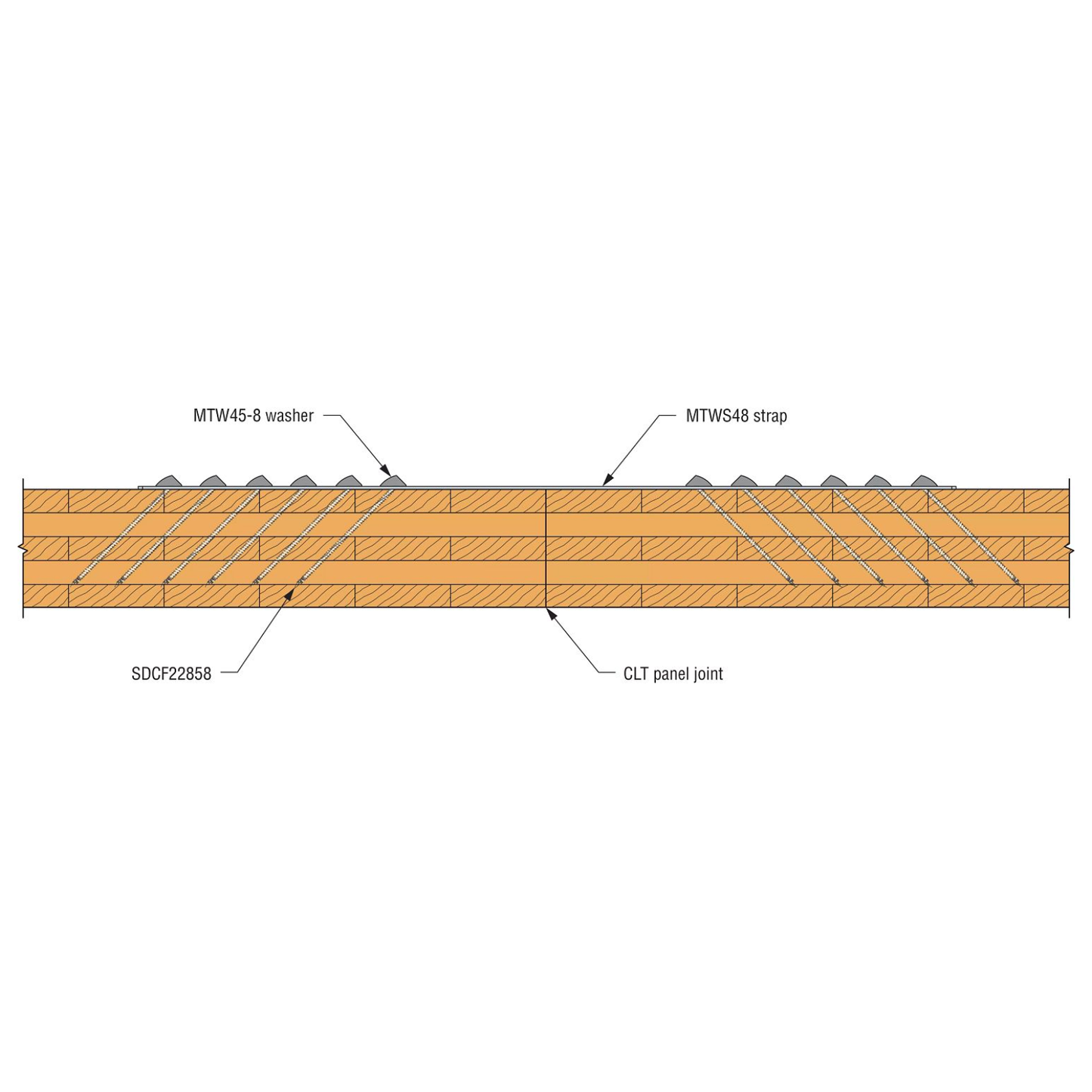 MTWS48-8 Mass Timber Washer Strap 5 Ply Illustration