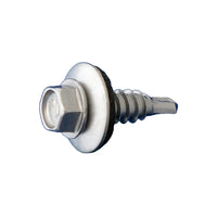 1/4" x 7/8" Self-Drilling Metal Screw w/Washer, Hex Head - 410 Stainless Steel, Pkg 2500