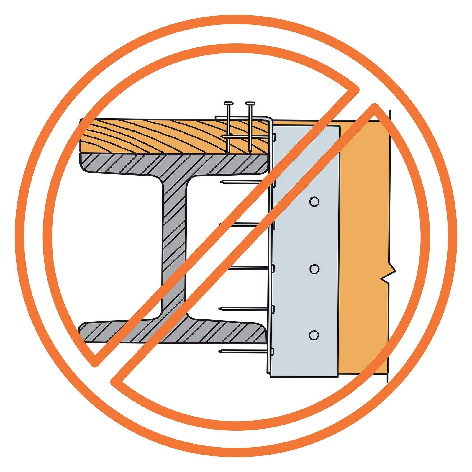 Nailer application is not acceptable. Fasteners cannot be installed