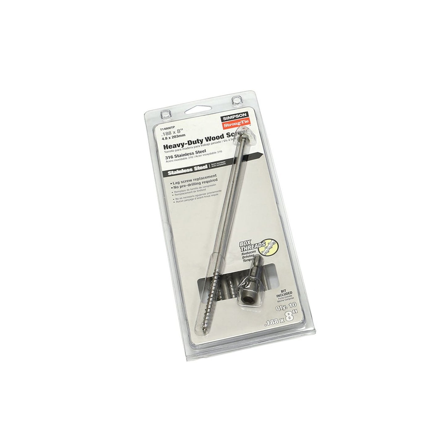 0188 inch x 8 inch StrongTie SDWH TimberHex Screw 316 Stainless Steel Pkg 50 image 1 of 2