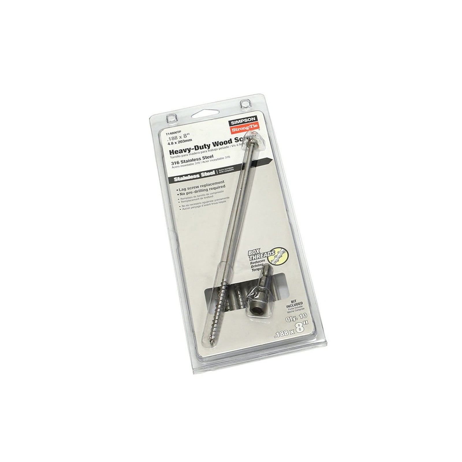 0188 inch x 8 inch StrongTie SDWH TimberHex Screw 316 Stainless Steel Pkg 50 image 1 of 2