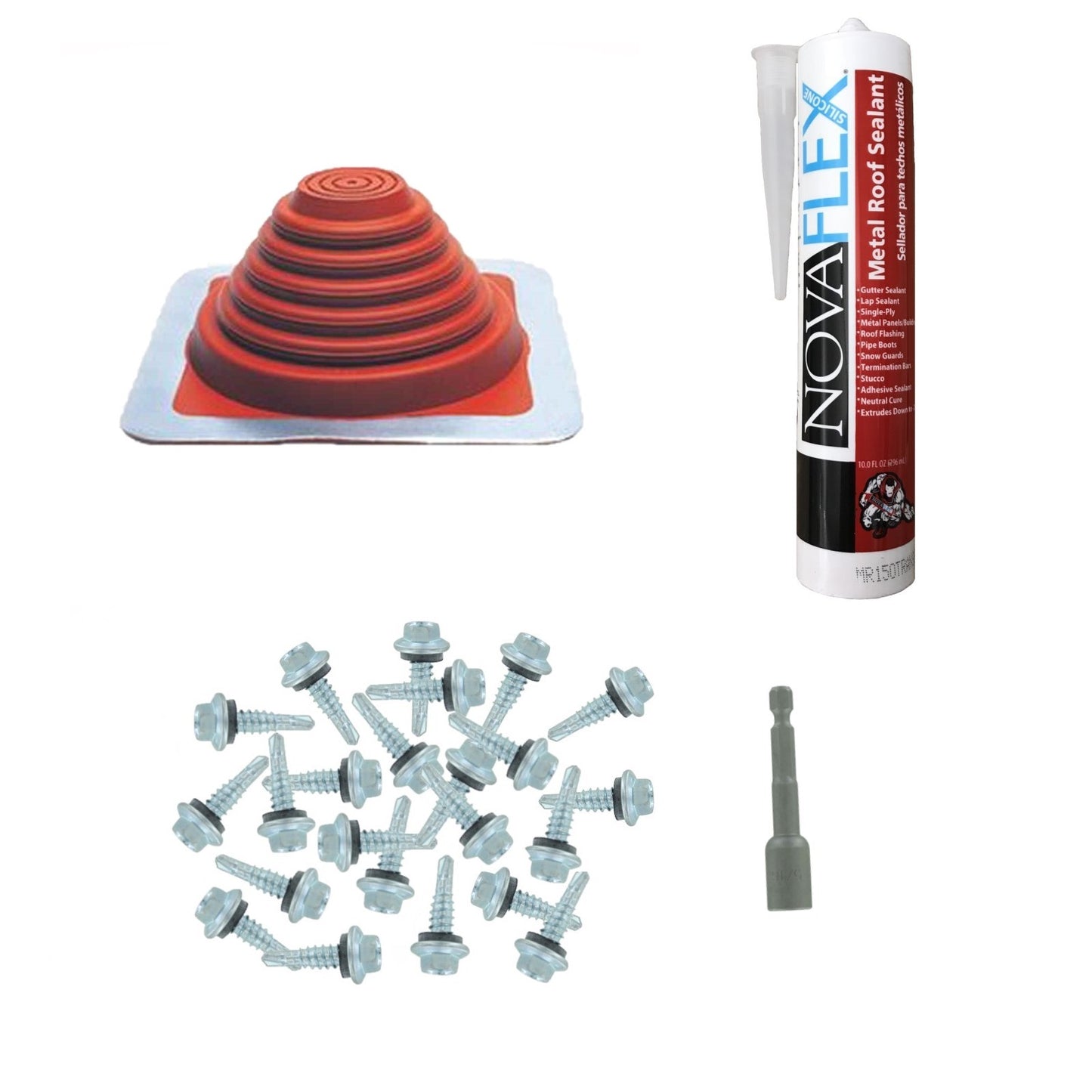 #3 Square HiTemp Silicone Metal Roof Boot wInstall Kit Red