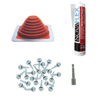 #3 Square HiTemp Silicone Metal Roof Boot wInstall Kit Red