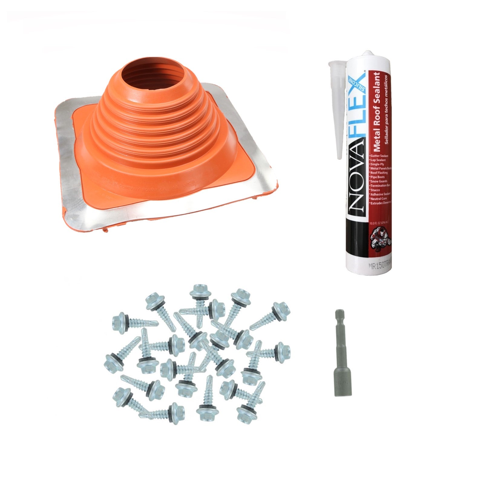 #5 Square HiTemp Silicone Metal Roof Boot wInstall Kit Red
