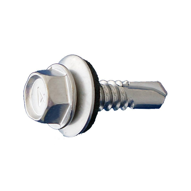 #14 x 1 inch SelfDrilling Metal Screw wWasher Hex Head 410 Stainless Pkg 2500