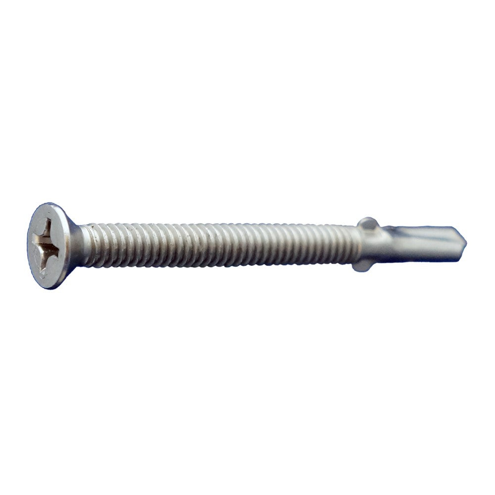 14 inch x 234 inch SelfDrilling Metal Screw wWings Phillips Flat Head 410 Stainless Pkg 1000