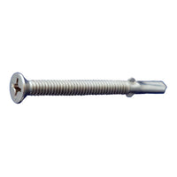 #12 x 2 inch SelfDrilling Metal Screw wWings Phillips Flat Head 410 Stainless Pkg 2000