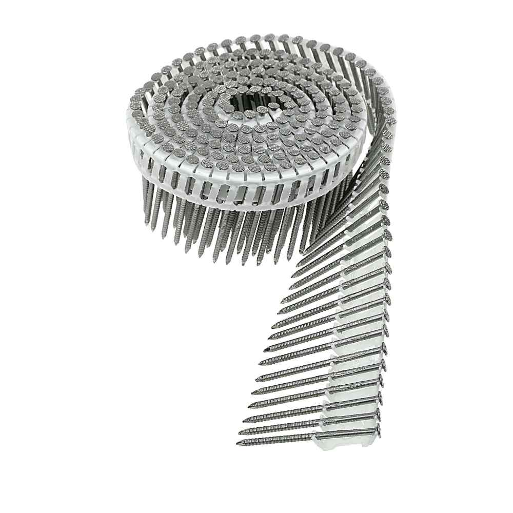 092 inch x 212 inch 15 Degree Plastic Coil Ring Shank Nail 316 Stainless Steel Pkg 600
