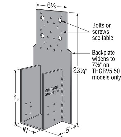 Simpson THGBV3.62/9 Truss Hanger for Girders - Bolted or Screwed, Gray Painted