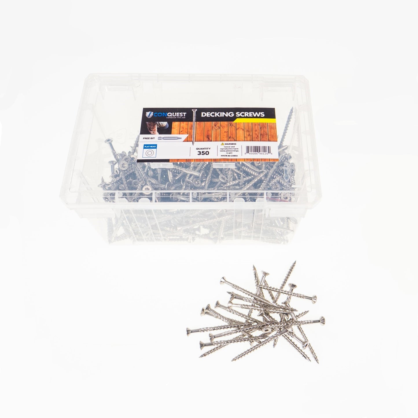 #10 x 2" Conquest Flat Head Deck Screws - 304 Stainless, 350 piece bucket