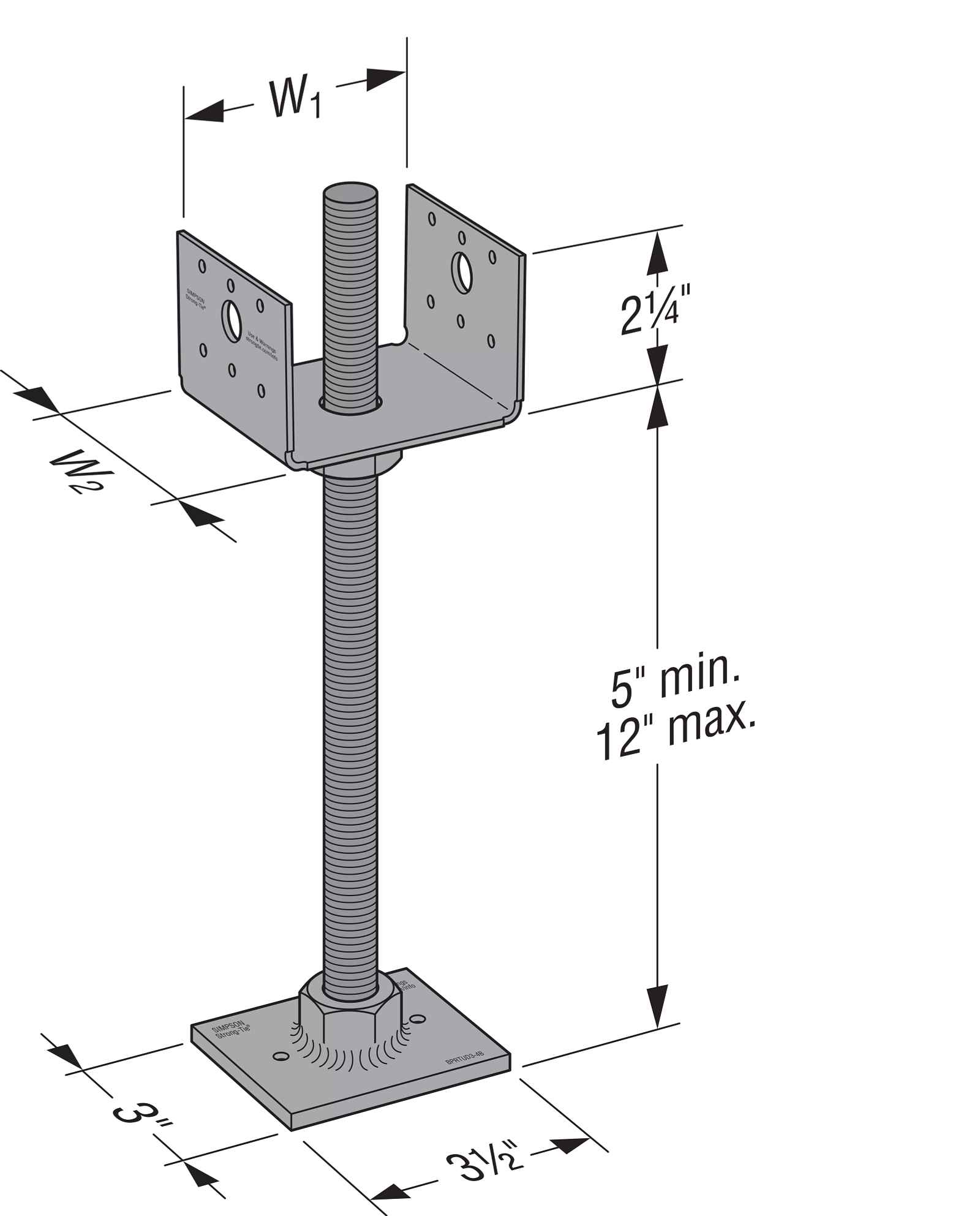 Simpson PPBF44 Adjustable Porch Post Base- Gray Painted